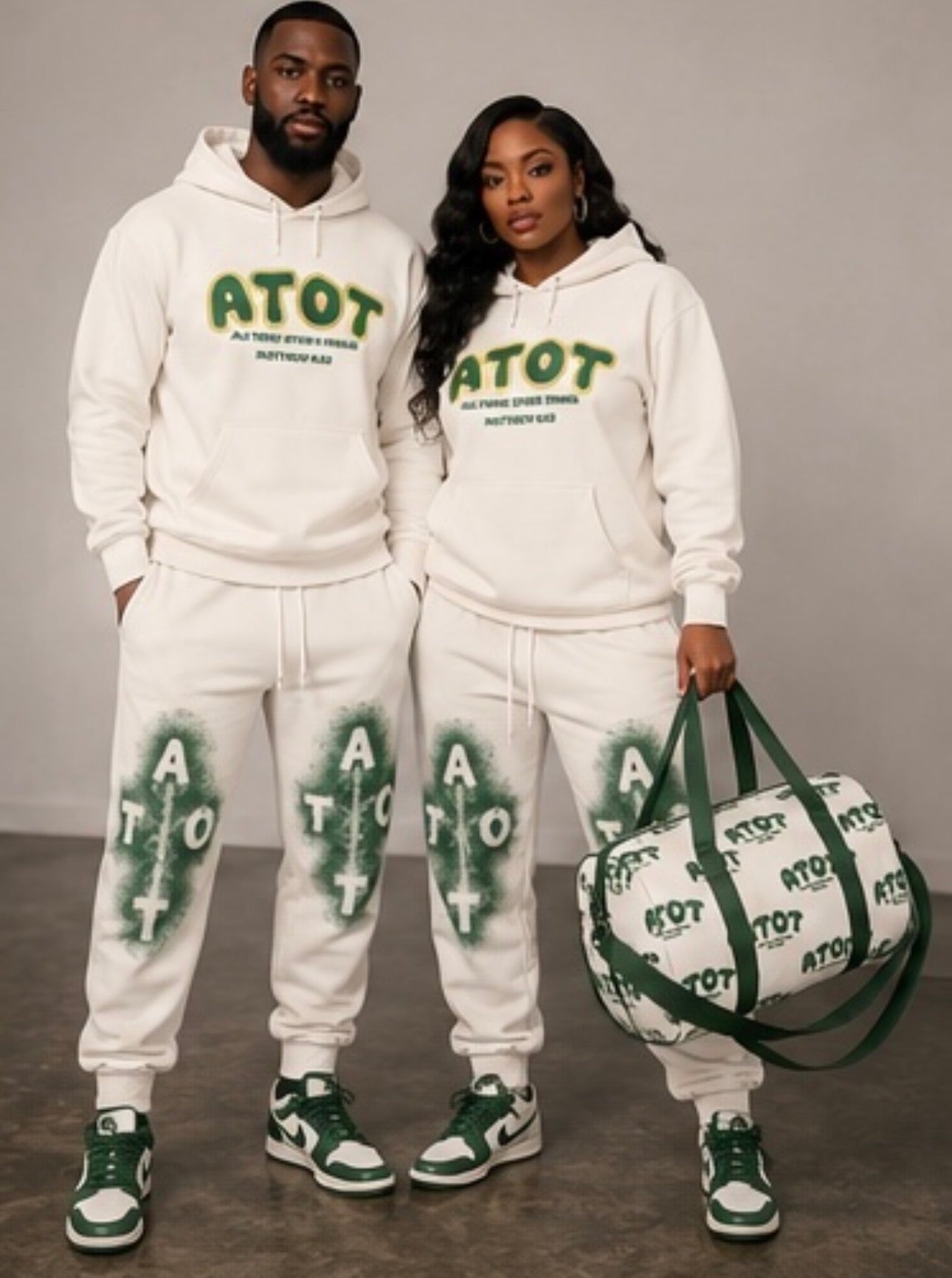 Cream Hoodie and Sweatpants with Custom Embroidered Logo