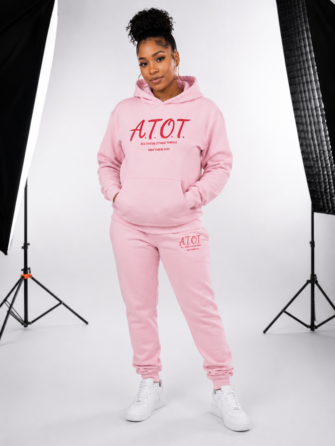 Pink Hoodie and Joggers with Customized Embroidered Logo
