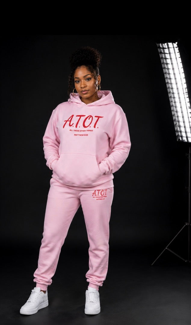 Pink Hoodie and Joggers with Customized Embroidered Logo