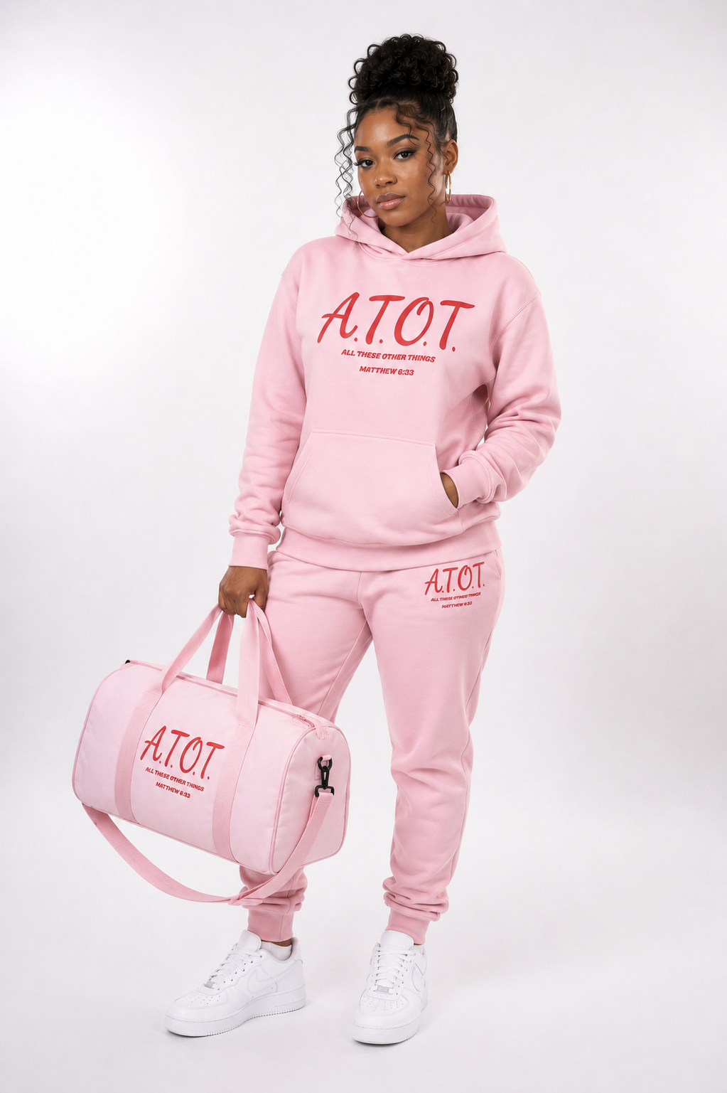 Pink Hoodie and Joggers with Customized Embroidered Logo